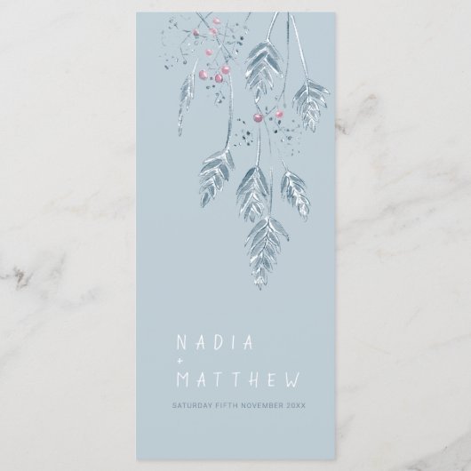 Waterverf met grasbessen, stoffig blauw trouwmenu menu (Achterkant)