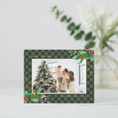 Waterverf met groene buffels met kerstmis feestdagenkaart (Staand voorkant)