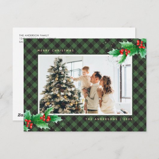 Waterverf met groene buffels met kerstmis feestdagenkaart (Voorkant / Achterkant)