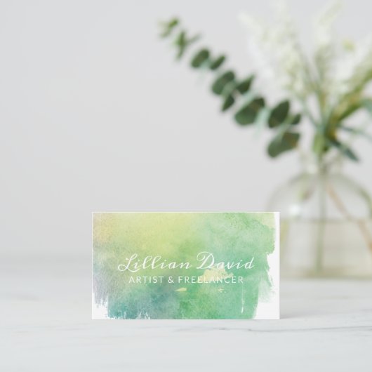 Waterverf met groene en Aqua was artistiek Visitekaartje (Staand voorkant)