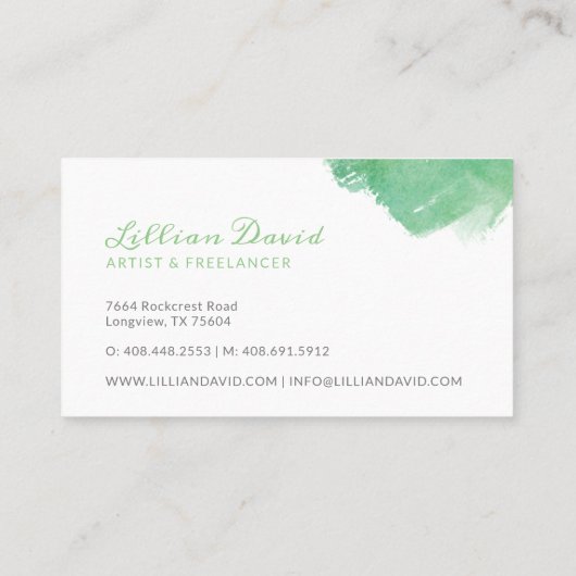 Waterverf met groene en Aqua was artistiek Visitekaartje (Achterkant)