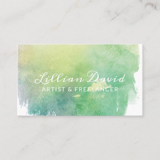 Waterverf met groene en Aqua was artistiek Visitekaartje (Voorkant)
