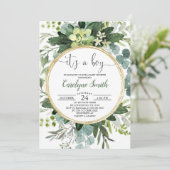 Waterverf met groene gouden Botanische Baby showe Kaart (Staand voorkant)