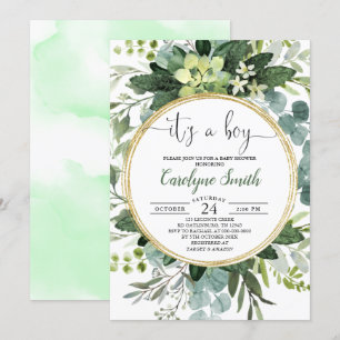 Waterverf met groene gouden Botanische Baby showe Kaart