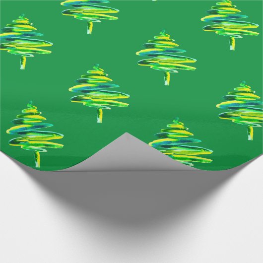 Waterverf met groene kerstbomen cadeaupapier (Hoek)