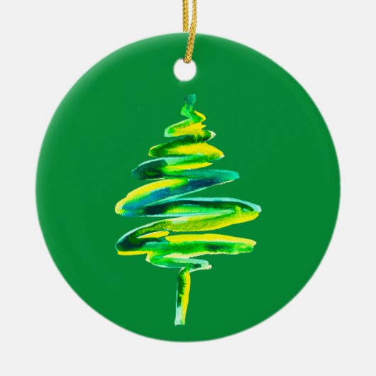 Waterverf met groene kerstbomen keramisch ornament (Voorkant)