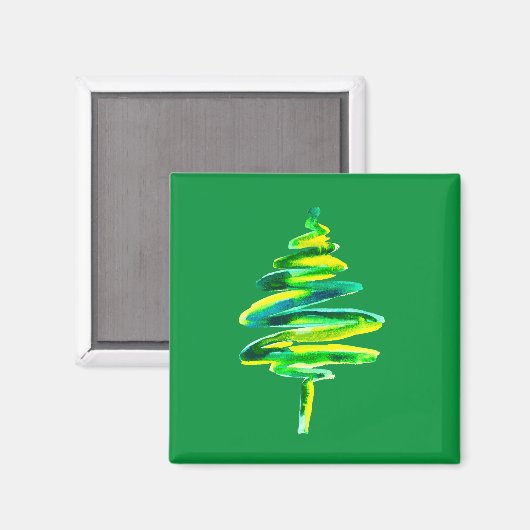 Waterverf met groene kerstbomen magneet (Voorkant / Achterkant)