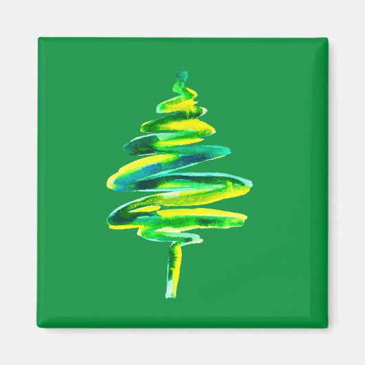 Waterverf met groene kerstbomen magneet (Voorkant)