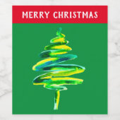 Waterverf met groene kerstbomen wijn etiket (Enkel label)