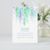 Waterverf met groene paarse bruiloft RSVP (Staand voorkant)