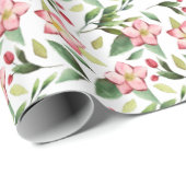 Waterverf met groene roze kerstbloemen cadeaupapier (Rol Hoek)