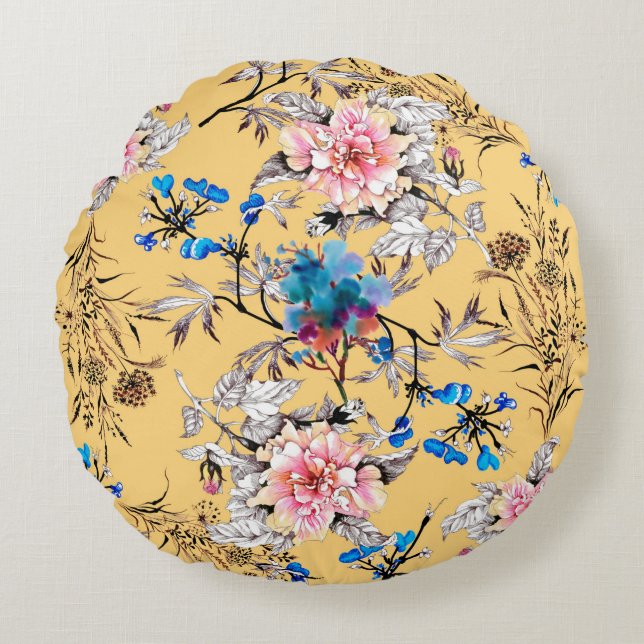 Waterverf met hand getekend naadloos patroon met b rond kussen (Voorkant)