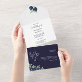 Waterverf met handbeschilderde blauwe bosbessen all in one uitnodiging (Afscheurbaar)