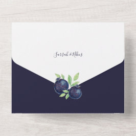 Waterverf met handbeschilderde blauwe bosbessen all in one uitnodiging