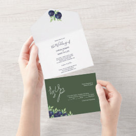 Waterverf met handbeschilderde blauwe bosbessen all in one uitnodiging