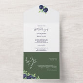 Waterverf met handbeschilderde blauwe bosbessen all in one uitnodiging (Binnen)