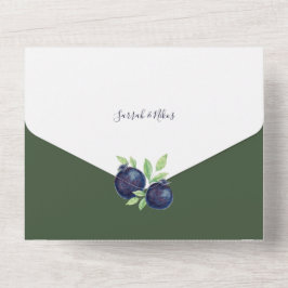Waterverf met handbeschilderde blauwe bosbessen all in one uitnodiging