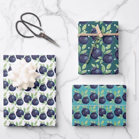 Waterverf met handbeschilderde blauwe bosbessen inpakpapier vel (Voorkant)