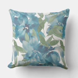 Waterverf met handbeschilderde blauwe Floral Fusio Buitenkussen