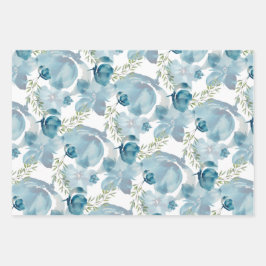 Waterverf met handbeschilderde blauwe Floral Fusio Inpakpapier Vel