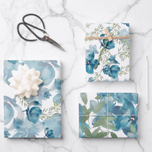 Waterverf met handbeschilderde blauwe Floral Fusio Inpakpapier Vel