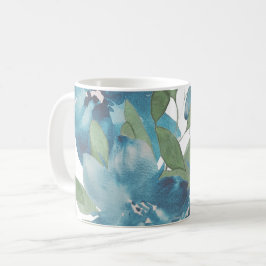 Waterverf met handbeschilderde blauwe Floral Fusio Koffiemok
