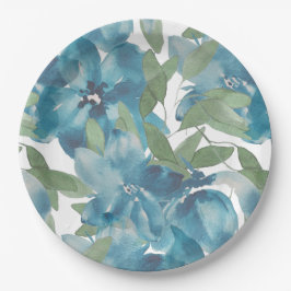 Waterverf met handbeschilderde blauwe Floral Fusio Papieren Bordje