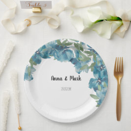 Waterverf met handbeschilderde blauwe Floral Fusio Papieren Bordje