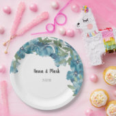 Waterverf met handbeschilderde blauwe Floral Fusio Papieren Bordje (Feest)