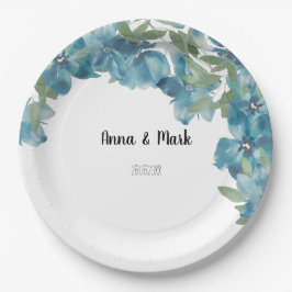 Waterverf met handbeschilderde blauwe Floral Fusio Papieren Bordje