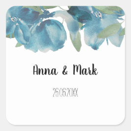 Waterverf met handbeschilderde blauwe Floral Fusio Vierkante Sticker