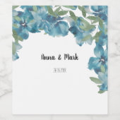 Waterverf met handbeschilderde blauwe Floral Fusio Wijn Etiket (Enkel label)