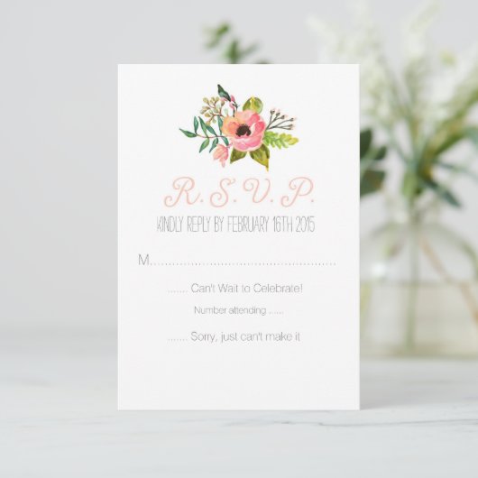 Waterverf met handbeschilderde Floral RSVP-kaart RSVP Kaartje (Staand voorkant)