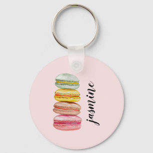 Waterverf met handbeschilderde Franse Macarons Sleutelhanger