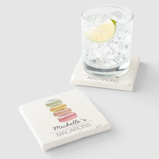 Waterverf met handbeschilderde Franse Macarons Stenen Onderzetter (Zijkant)