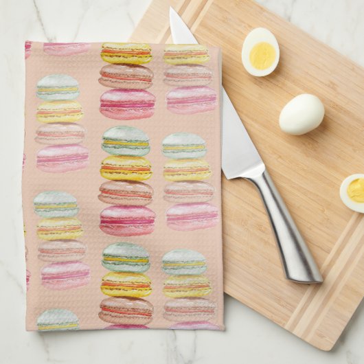 Waterverf met handbeschilderde Franse Macarons Theedoek (Quarter Fold)