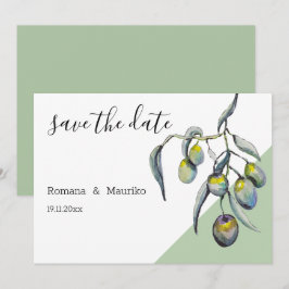 Waterverf met handbeschilderde magische olijven save the date
