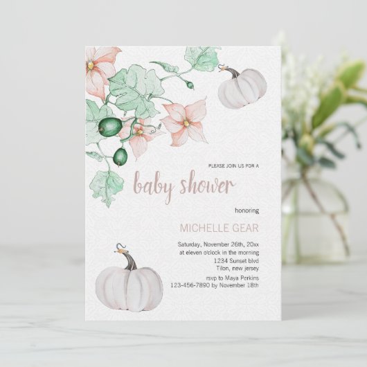 Waterverf met handbeschilderde pompoen en bloemen kaart (Staand voorkant)