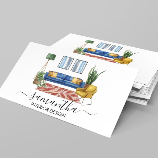 Waterverf met handgeschreven kalligrafie Interieur Visitekaartje