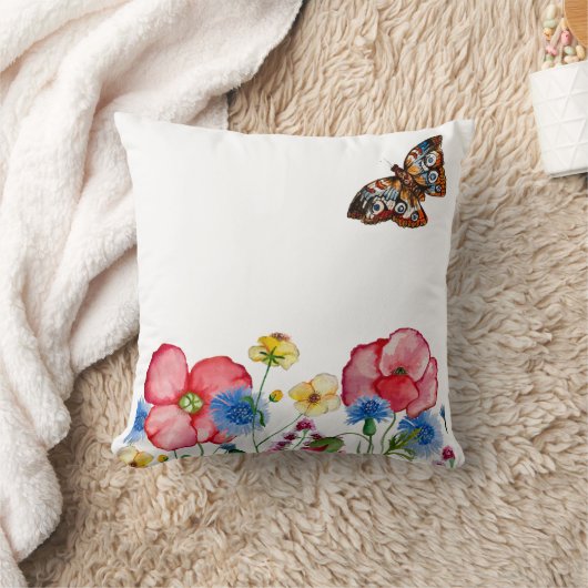 Waterverf met handgetekende wilde bloemen kussen (Deken)