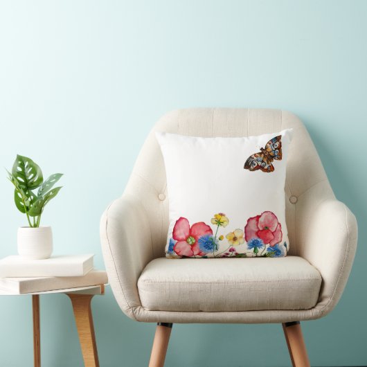 Waterverf met handgetekende wilde bloemen kussen (Stoel)