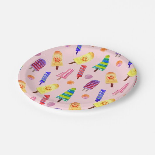 Waterverf met handschildering Popsicles Papieren Bordje (Gekanteld)