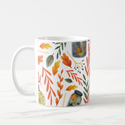 Waterverf met herfstgebladerte. koffiemok (Links)