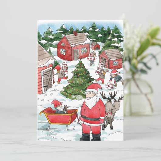 Waterverf met het kerstdorp Zweeds Tomten Feestdagenkaart (Staand voorkant)