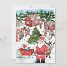 Waterverf met het kerstdorp Zweeds Tomten