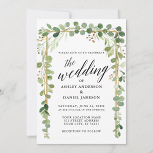 Waterverf met kalligrafie Botanical Gold Wedding Kaart