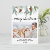 Waterverf met kalligrafie Pine Cones met kerstmis Feestdagenkaart (Staand voorkant)