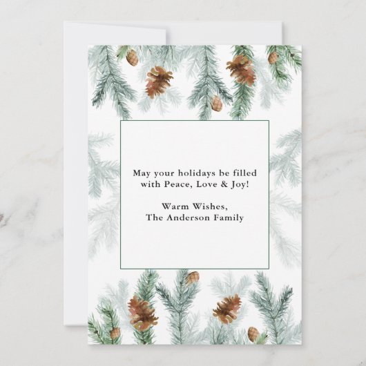 Waterverf met kalligrafie Pine Cones met kerstmis Feestdagenkaart (Achterkant)