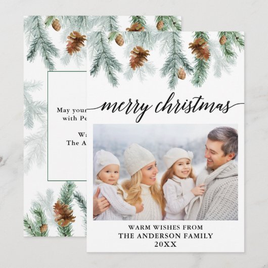 Waterverf met kalligrafie Pine Cones met kerstmis Feestdagenkaart (Voorkant / Achterkant)
