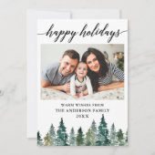Waterverf met kalligrafie Pine Trees Foto Feestdagenkaart (Voorkant)
